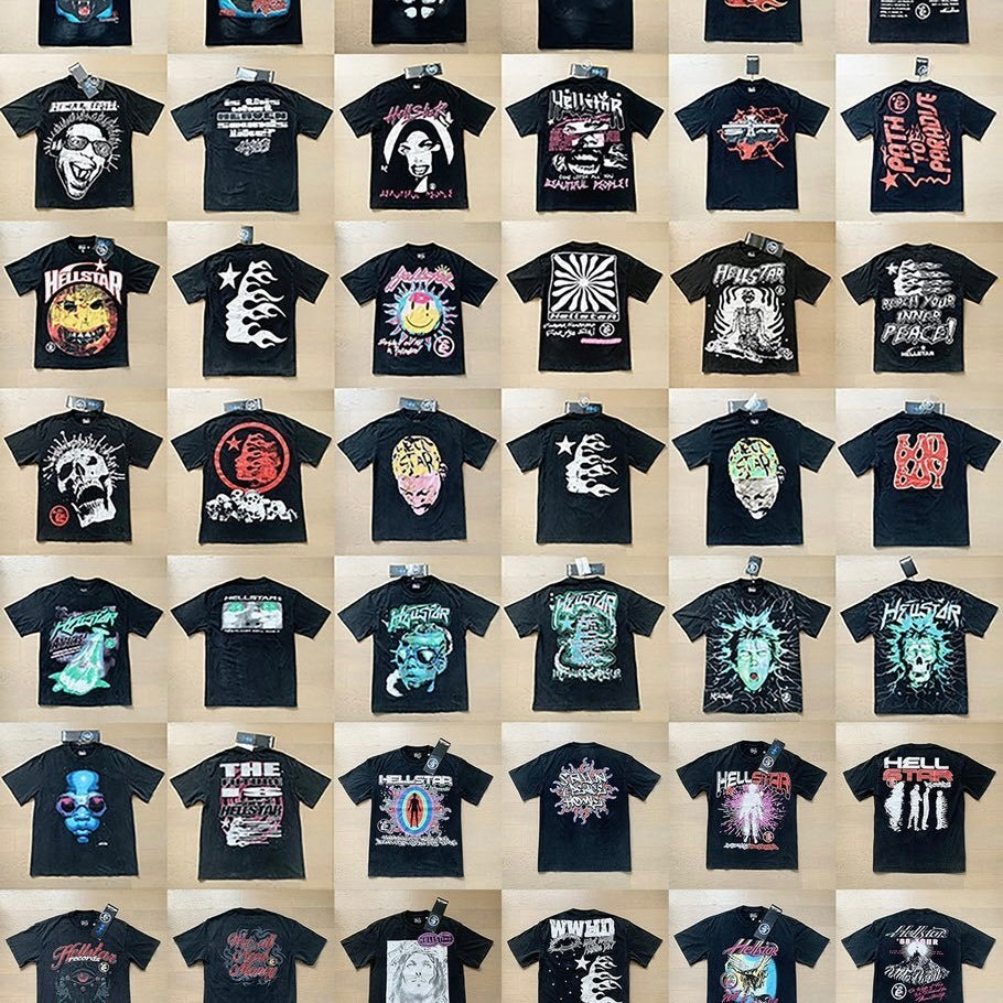 Mens Hellstar Washed Vintage Graphic Oversized T Shirt Y2k Streetwea 