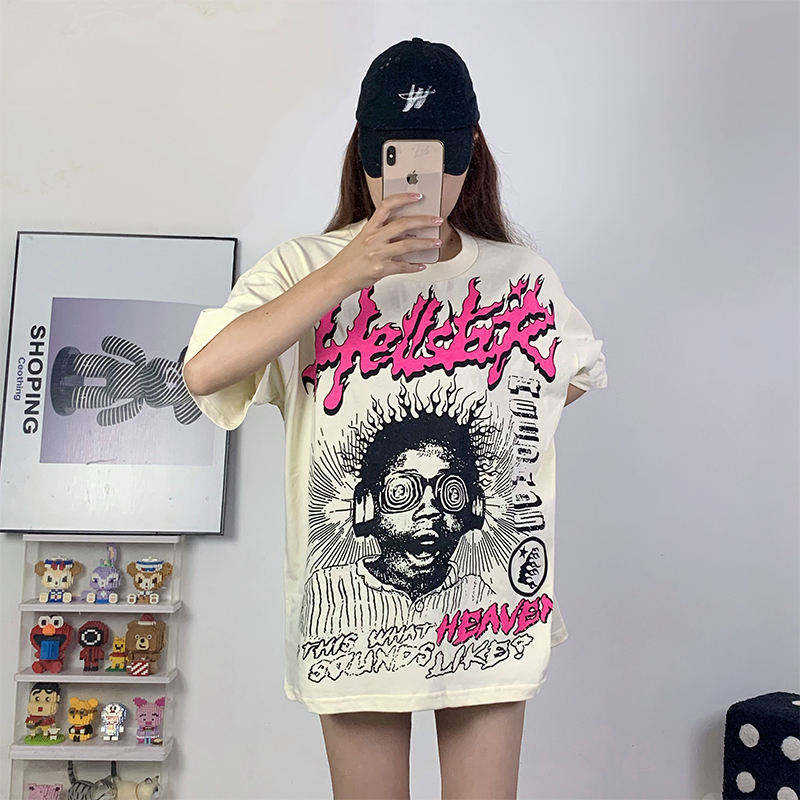 Factory Wholesale Hell t shirt star with NFC top quality Street Wear Oversized Vintage Printed T Shirt