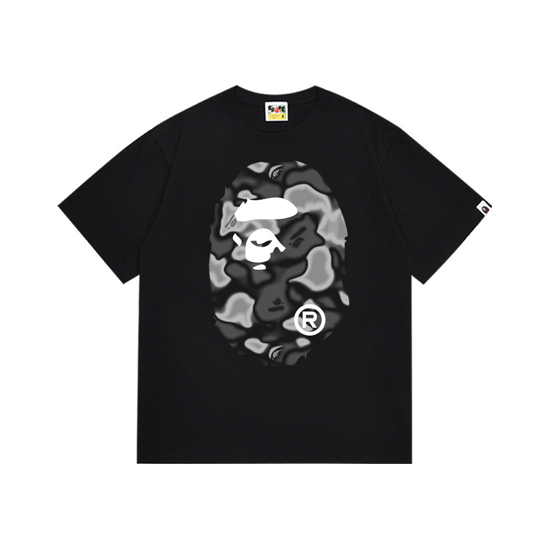 Bape Style Ape Head Graphic Print Short Sleeve T-Shirt, Men's Streetwear Oversized Cotton Tee, Hip Hop Casual Top