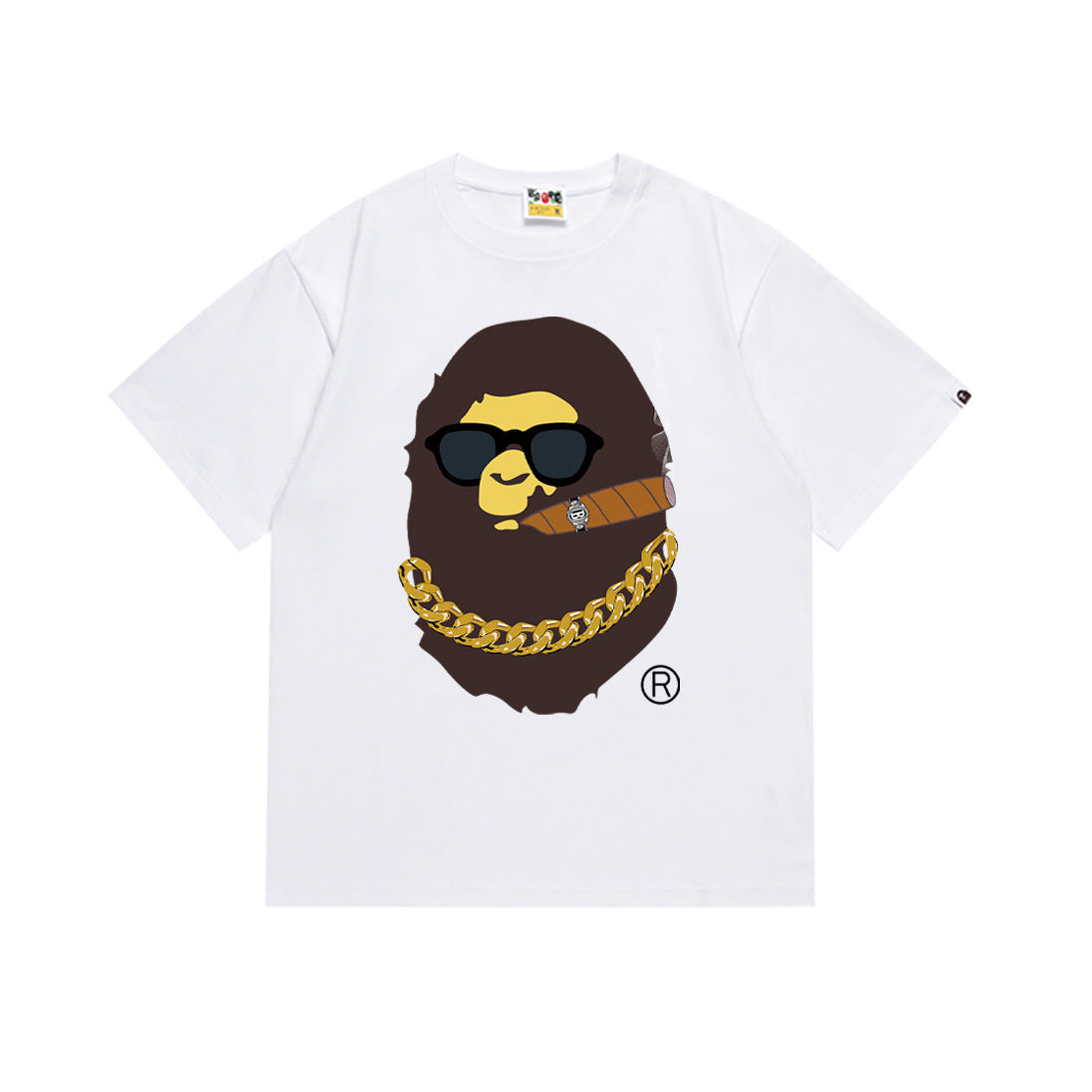 Bape Style Ape Head Graphic Print Short Sleeve T-Shirt, Men's Streetwear Oversized Cotton Tee, Hip Hop Casual Top