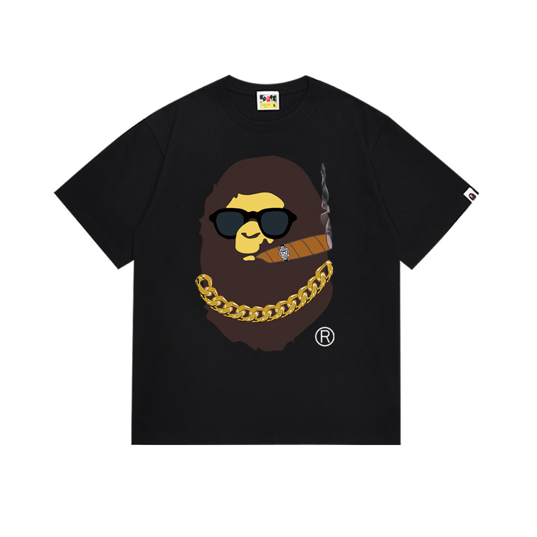 Bape Style Ape Head Graphic Print Short Sleeve T-Shirt, Men's Streetwear Oversized Cotton Tee, Hip Hop Casual Top