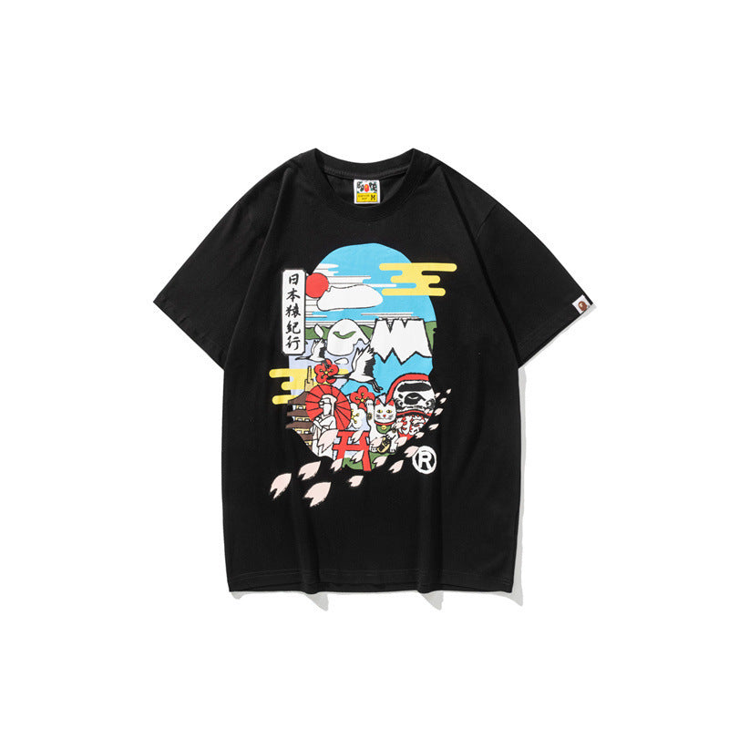 Bape Style Ape Head Graphic Print Short Sleeve T-Shirt, Men's Streetwear Oversized Cotton Tee, Hip Hop Casual Top