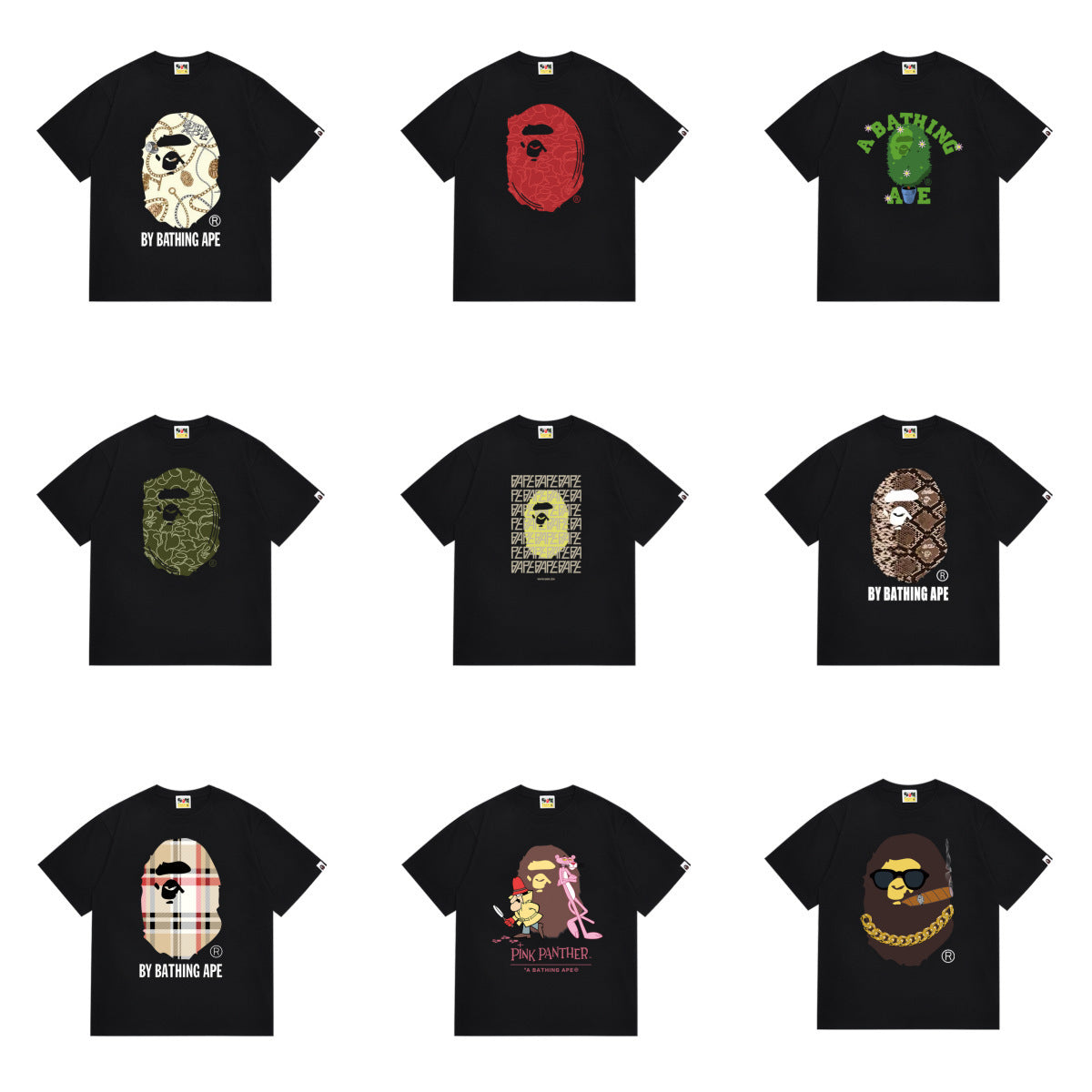 Bape Style Ape Head Graphic Print Short Sleeve T-Shirt, Men's Streetwear Oversized Cotton Tee, Hip Hop Casual Top