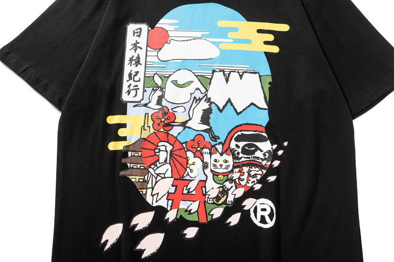 Bape Style Ape Head Graphic Print Short Sleeve T-Shirt, Men's Streetwear Oversized Cotton Tee, Hip Hop Casual Top