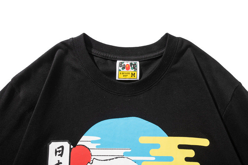 Bape Style Ape Head Graphic Print Short Sleeve T-Shirt, Men's Streetwear Oversized Cotton Tee, Hip Hop Casual Top