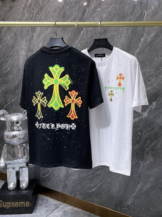 Men's Chrome Hearts Style Graphic Oversized T-Shirt Y2K Streetwear Cotton Short Sleeve Tee