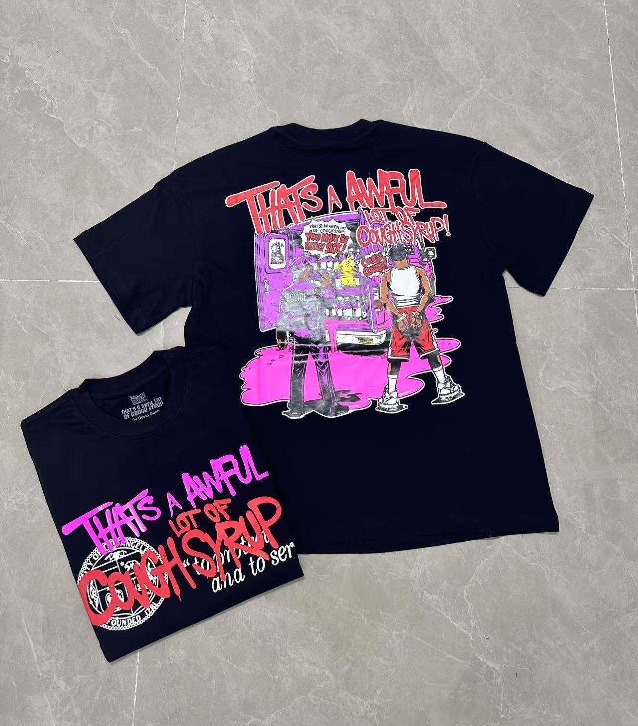 Men's That's A Awful Lot Of Cough Syrup Graphic Oversized T-Shirt Y2K Streetwear Cotton Short Sleeve Tee