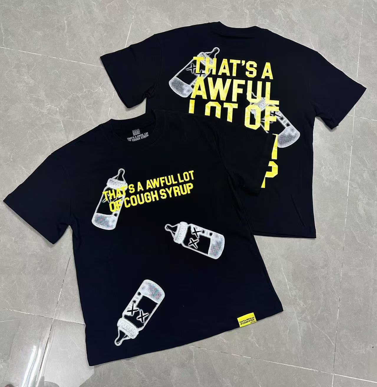 Men's That's A Awful Lot Of Cough Syrup Graphic Oversized T-Shirt Y2K Streetwear Cotton Short Sleeve Tee