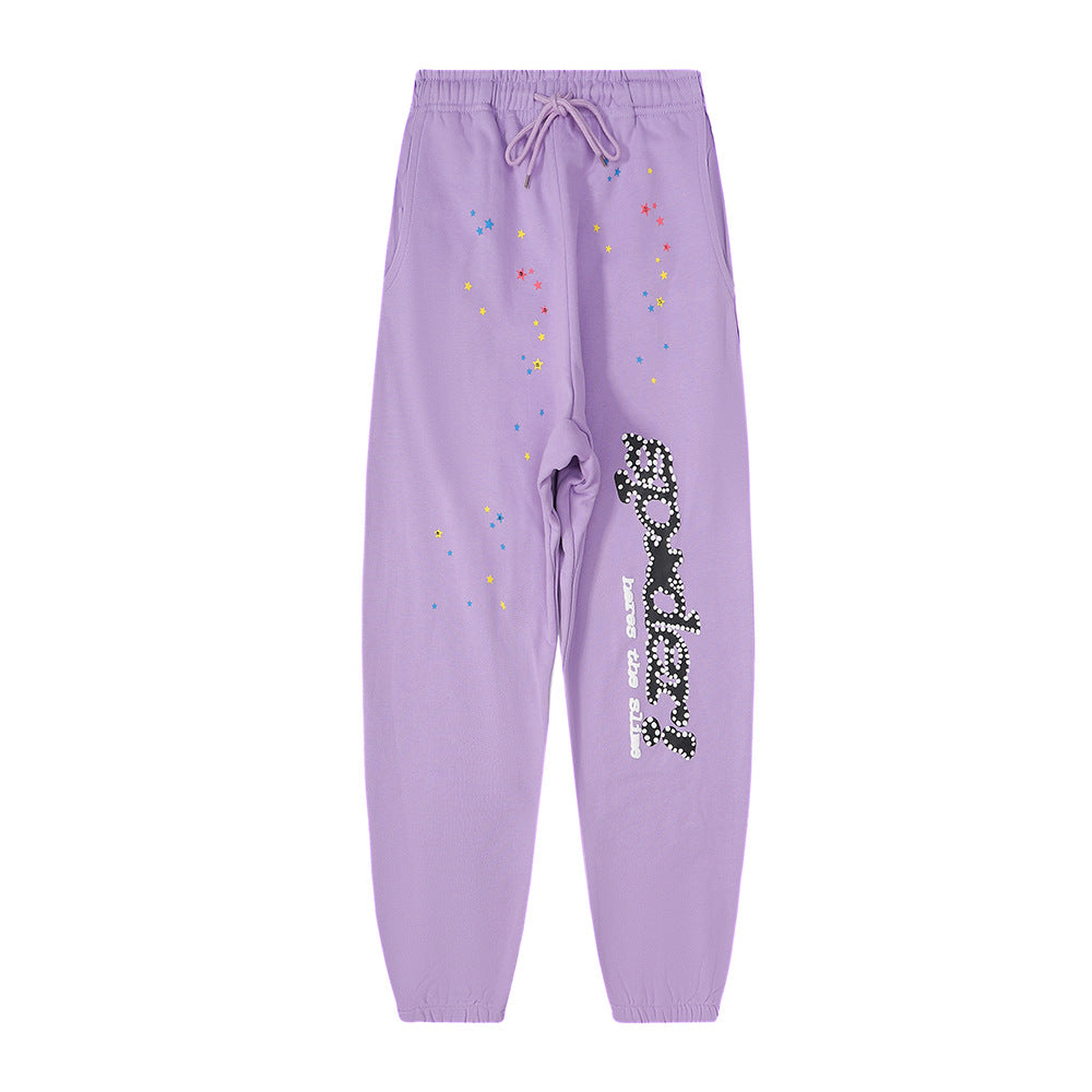 100% cotton Sp5der Pink Hoodie Terry Men's and Women's Sweater Hoodie Pants