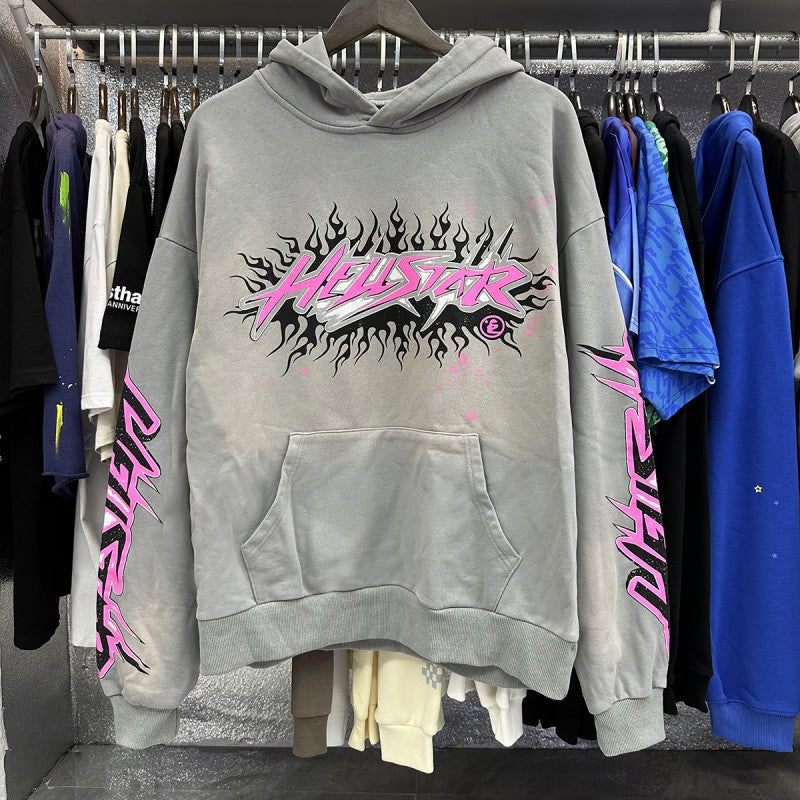 Y2K Fashion fog high street Kanye hip-hop skull big logo washed short-sleeved T-shirt hooded sweatshirt