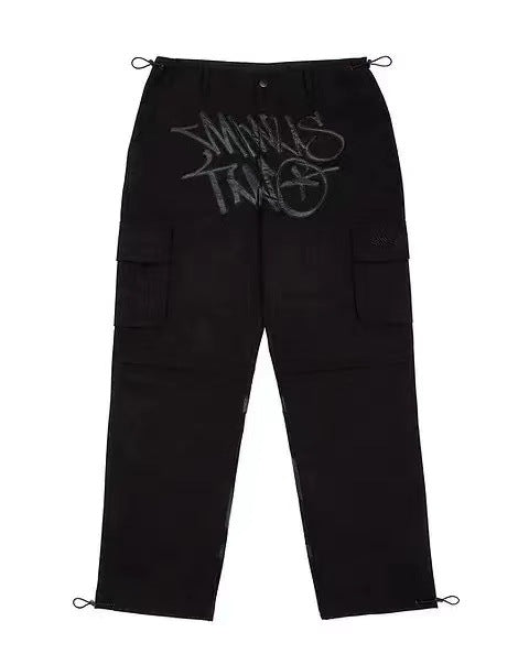 Y2K Cargo Pant Overalls Minus Two Black Pants 2023 New Harajuku Fashion Casual Loose Men Rock Straight Wide Leg Pants Streetwear