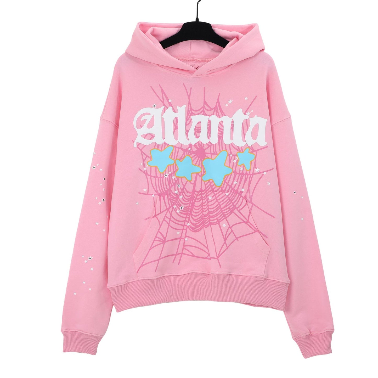 Sp5der foam letters 555555 couple hoodie Pink sweatshirt