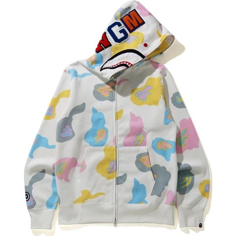 Wholesale bape shark head camouflage hoodies cardigan zipper terry men's and women's trendy brand sweatshirt jacket