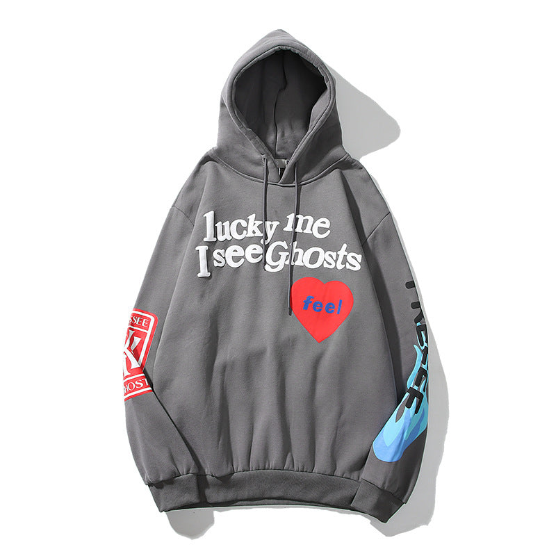 Y2K street red love heart graffiti foam printed sweatshirt fog trendy brand hoodie jacket