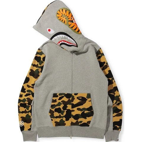 Wholesale bape shark head camouflage hoodies cardigan zipper terry men's and women's trendy brand sweatshirt jacket