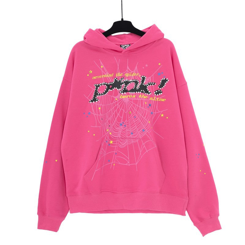 Sp5der foam letters 555555 couple hoodie Pink sweatshirt