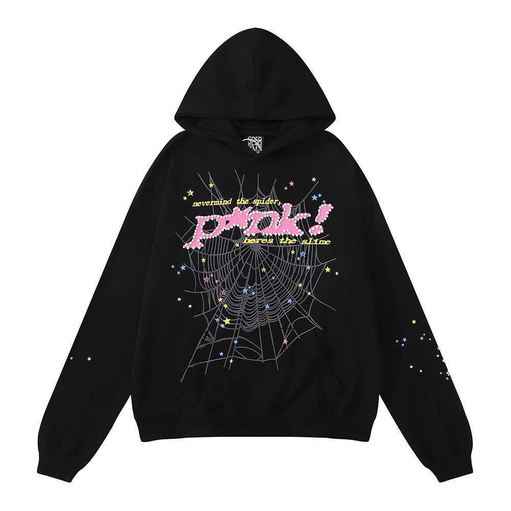 Spider Pink 100% Cotton trendy street loose hooded sweatshirt for men and women