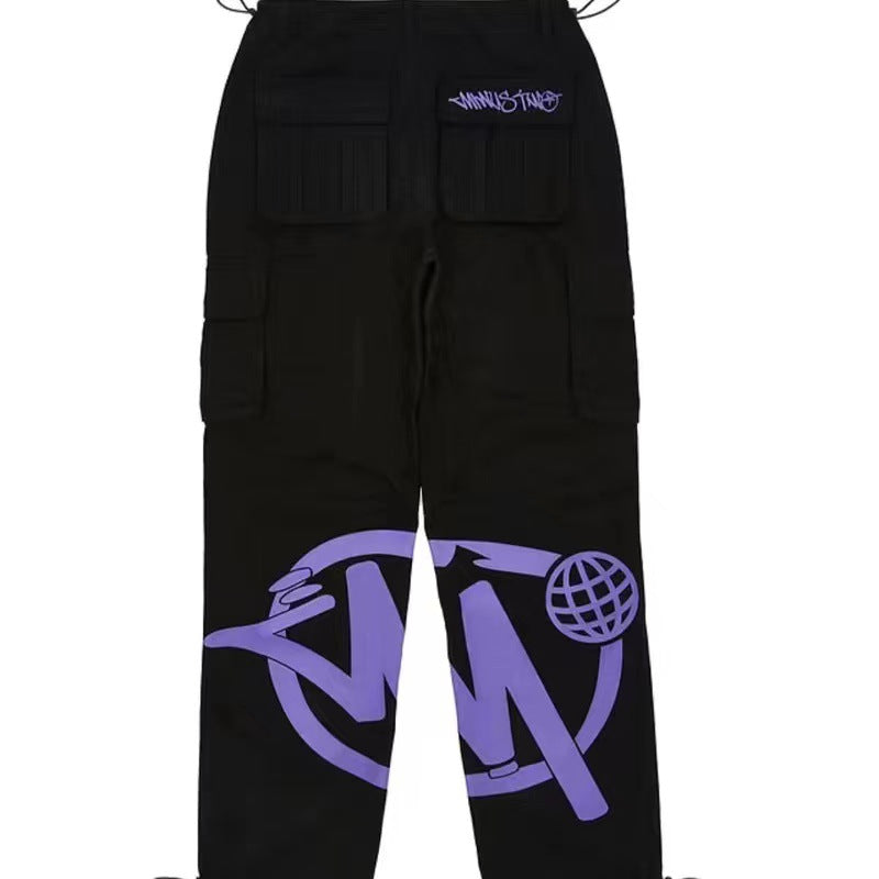 Y2K Cargo Pant Overalls Minus Two Black Pants 2023 New Harajuku Fashion Casual Loose Men Rock Straight Wide Leg Pants Streetwear