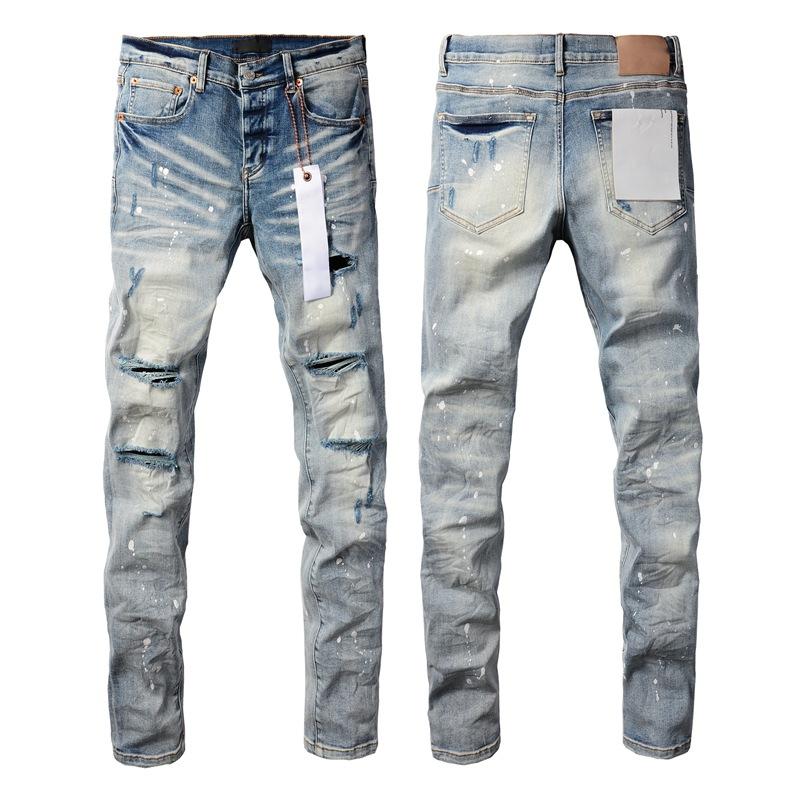 High Quality Designer Ripped Jeans Ripped Men'S Purple Jeans Streets Styles Purple Jeans