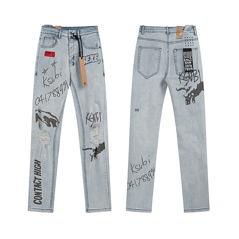 Ksubi Purple AM Paint Splatter Distressed Slim-Fit Denim Jeans – Vintage Streetwear for Men & Women