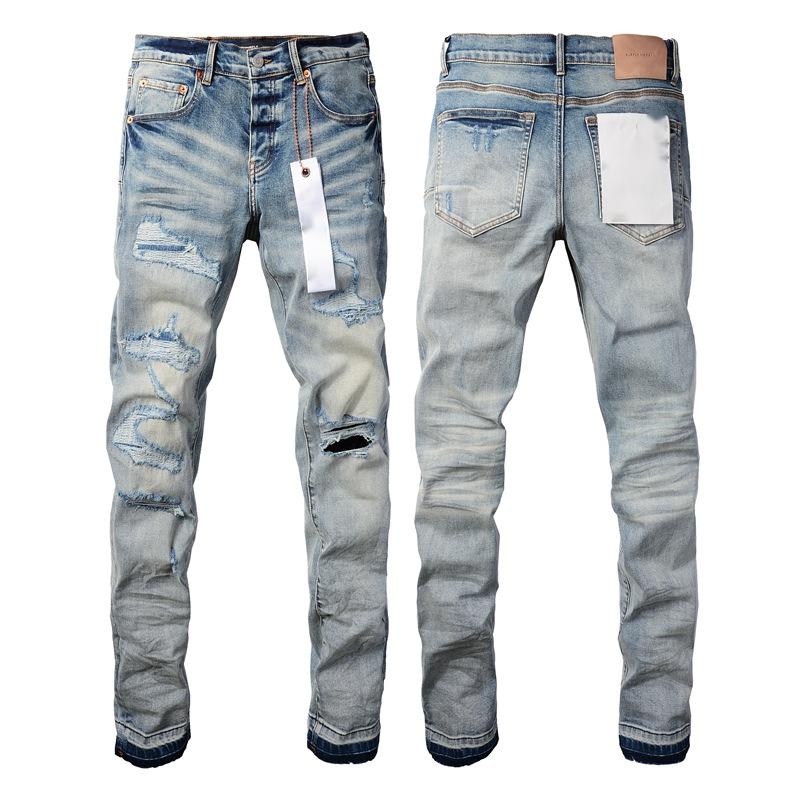 High Quality Designer Ripped Jeans Ripped Men'S Purple Jeans Streets Styles Purple Jeans