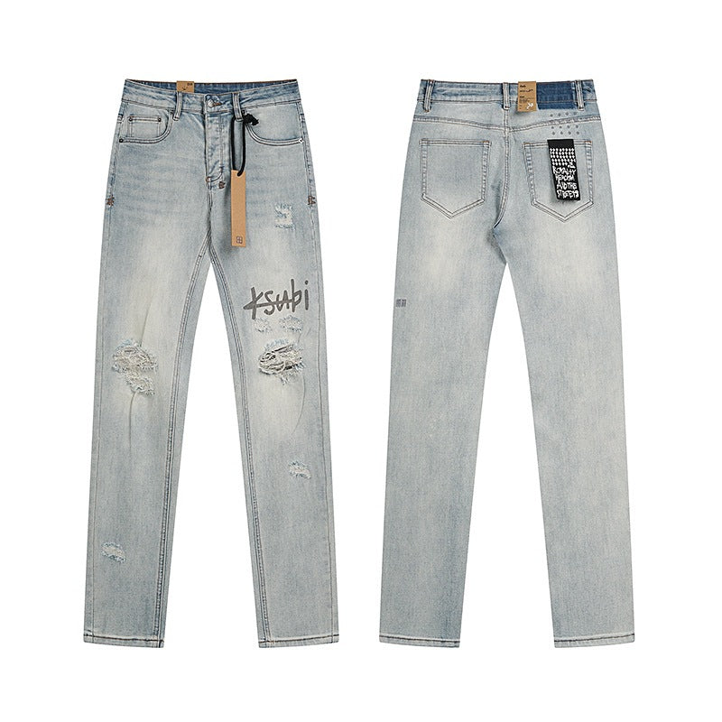 Ksubi Purple AM Paint Splatter Distressed Slim-Fit Denim Jeans – Vintage Streetwear for Men & Women