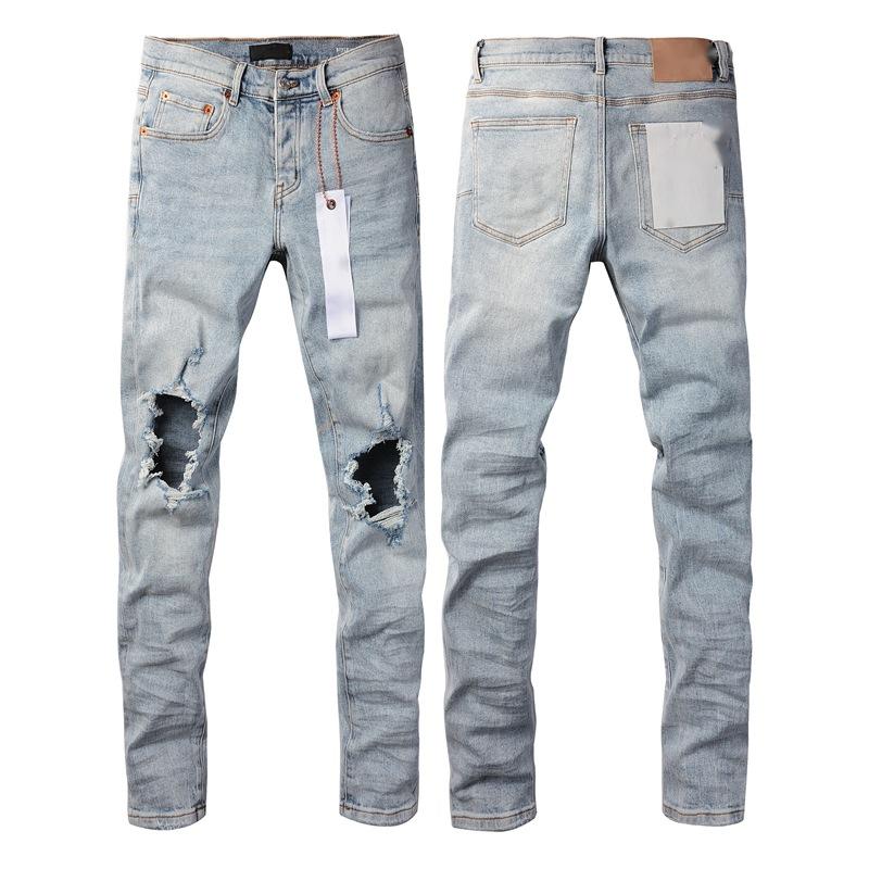 High Quality Designer Ripped Jeans Ripped Men'S Purple Jeans Streets Styles Purple Jeans