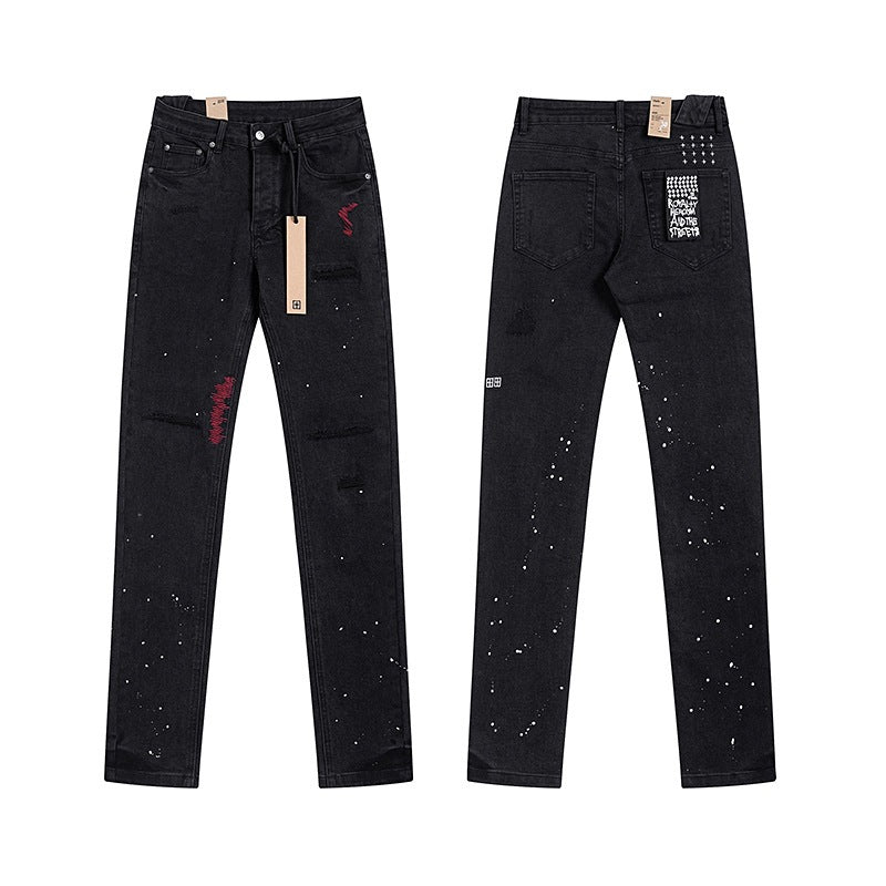 Ksubi Purple AM Paint Splatter Distressed Slim-Fit Denim Jeans – Vintage Streetwear for Men & Women