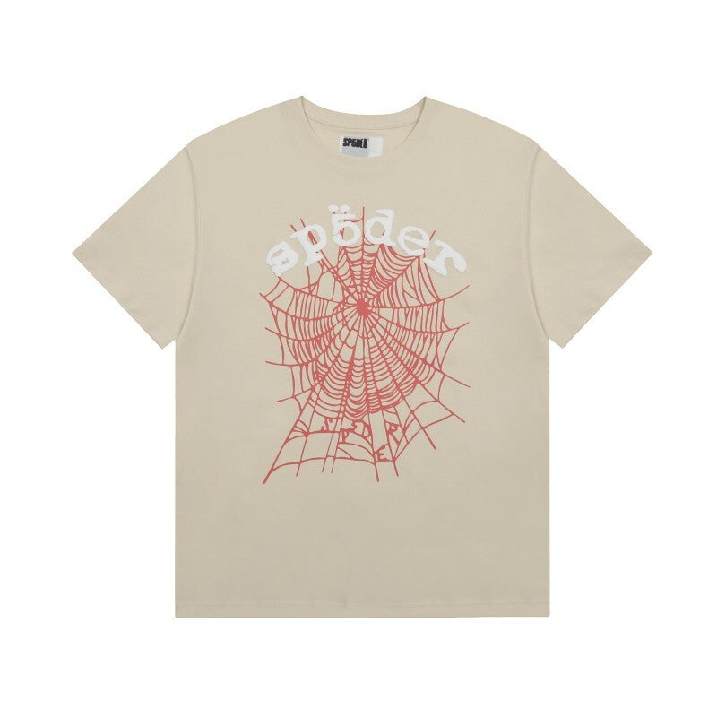 Men's Sp5der Web Graphic Oversized T-Shirt, Y2K Streetwear Cotton Short Sleeve Tee