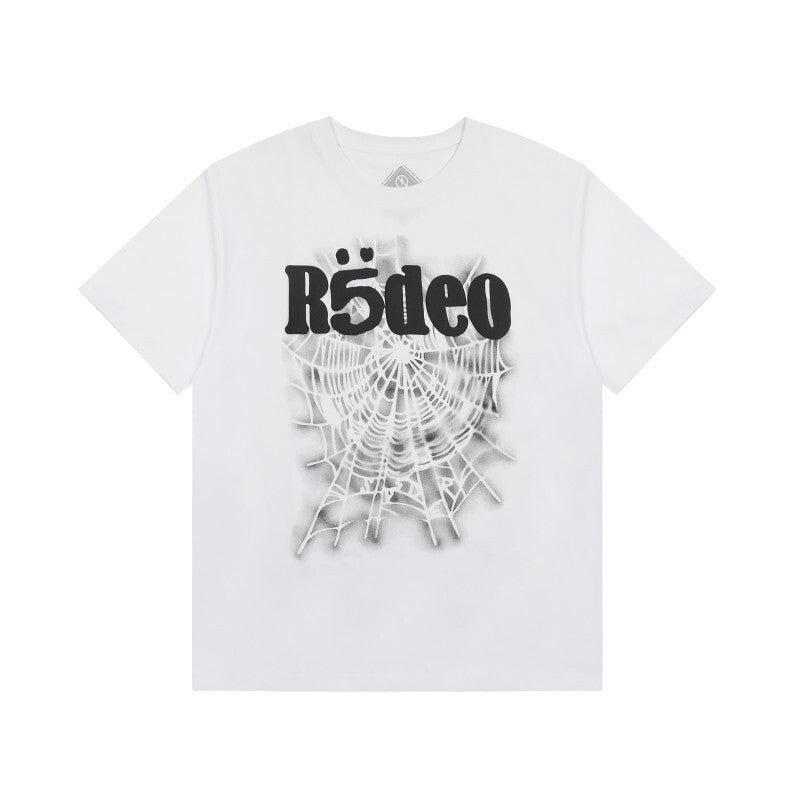 Men's Sp5der Web Graphic Oversized T-Shirt, Y2K Streetwear Cotton Short Sleeve Tee