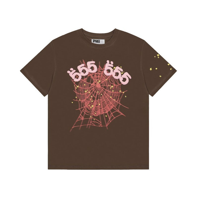 Men's Sp5der Web Graphic Oversized T-Shirt, Y2K Streetwear Cotton Short Sleeve Tee
