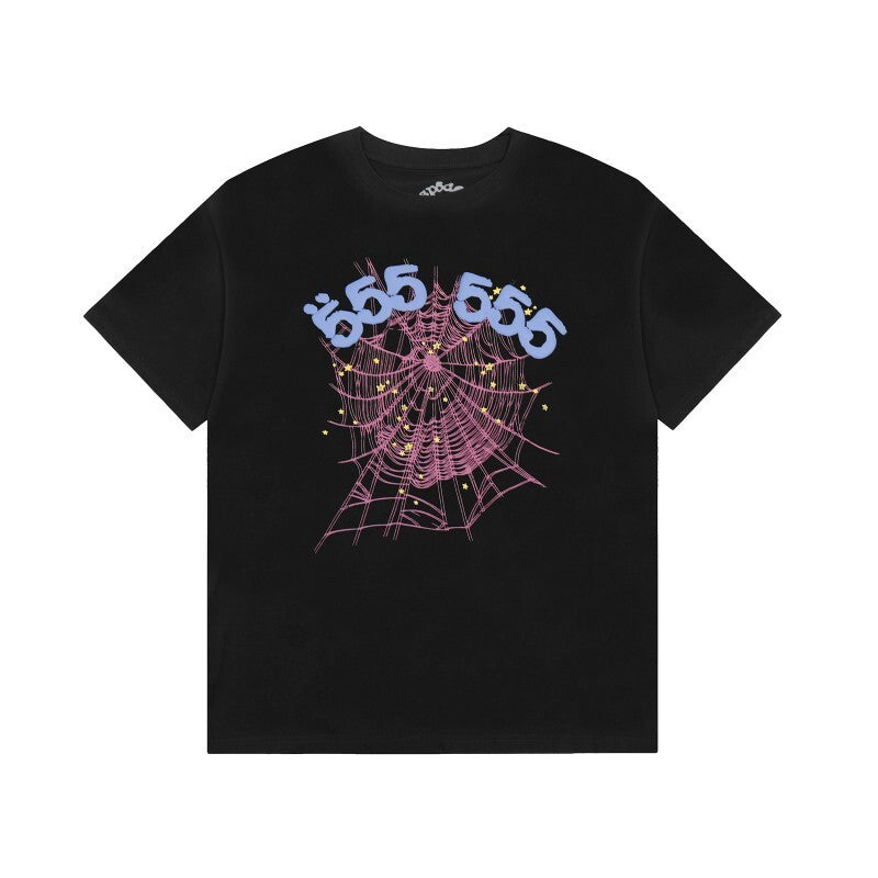Men's Sp5der Web Graphic Oversized T-Shirt, Y2K Streetwear Cotton Short Sleeve Tee