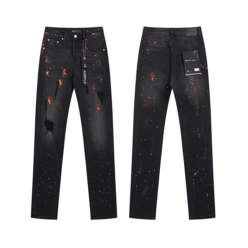 Ksubi Purple AM Paint Splatter Distressed Slim-Fit Denim Jeans – Vintage Streetwear for Men & Women
