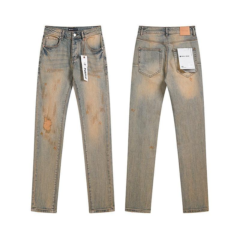 Ksubi Purple AM Paint Splatter Distressed Slim-Fit Denim Jeans – Vintage Streetwear for Men & Women