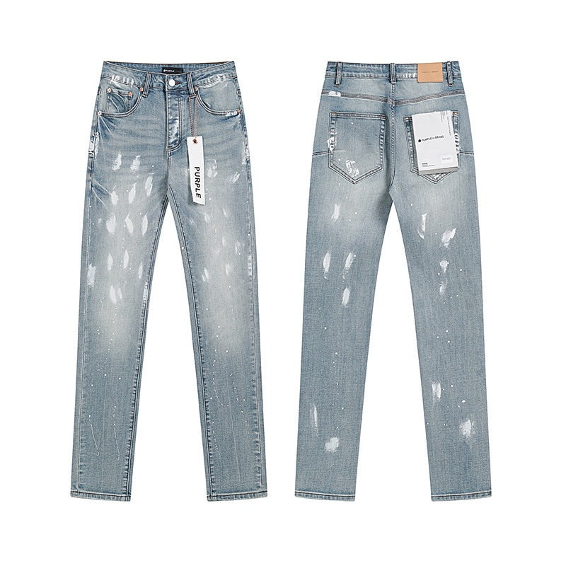 Ksubi Purple AM Paint Splatter Distressed Slim-Fit Denim Jeans – Vintage Streetwear for Men & Women