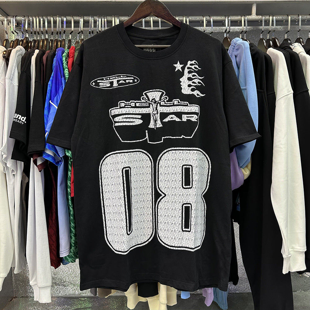 Factory Wholesale Hell t shirt star with NFC top quality Street Wear Oversized Vintage Printed T Shirt