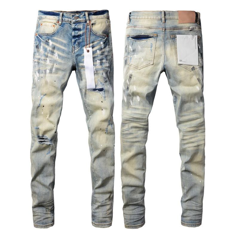 High Quality Designer Ripped Jeans Ripped Men'S Purple Jeans Streets Styles Purple Jeans