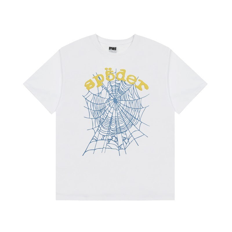 Men's Sp5der Web Graphic Oversized T-Shirt, Y2K Streetwear Cotton Short Sleeve Tee