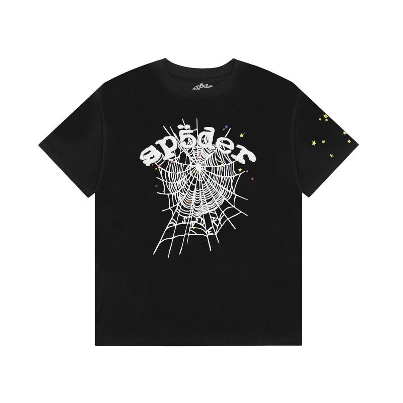 Men's Sp5der Web Graphic Oversized T-Shirt, Y2K Streetwear Cotton Short Sleeve Tee