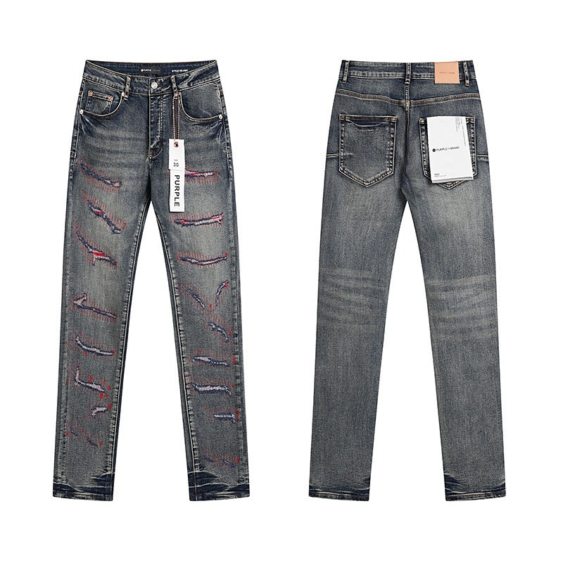 Ksubi Purple AM Paint Splatter Distressed Slim-Fit Denim Jeans – Vintage Streetwear for Men & Women