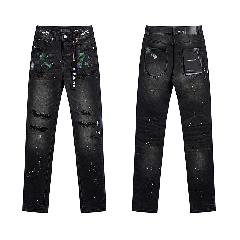 Ksubi Purple AM Paint Splatter Distressed Slim-Fit Denim Jeans – Vintage Streetwear for Men & Women