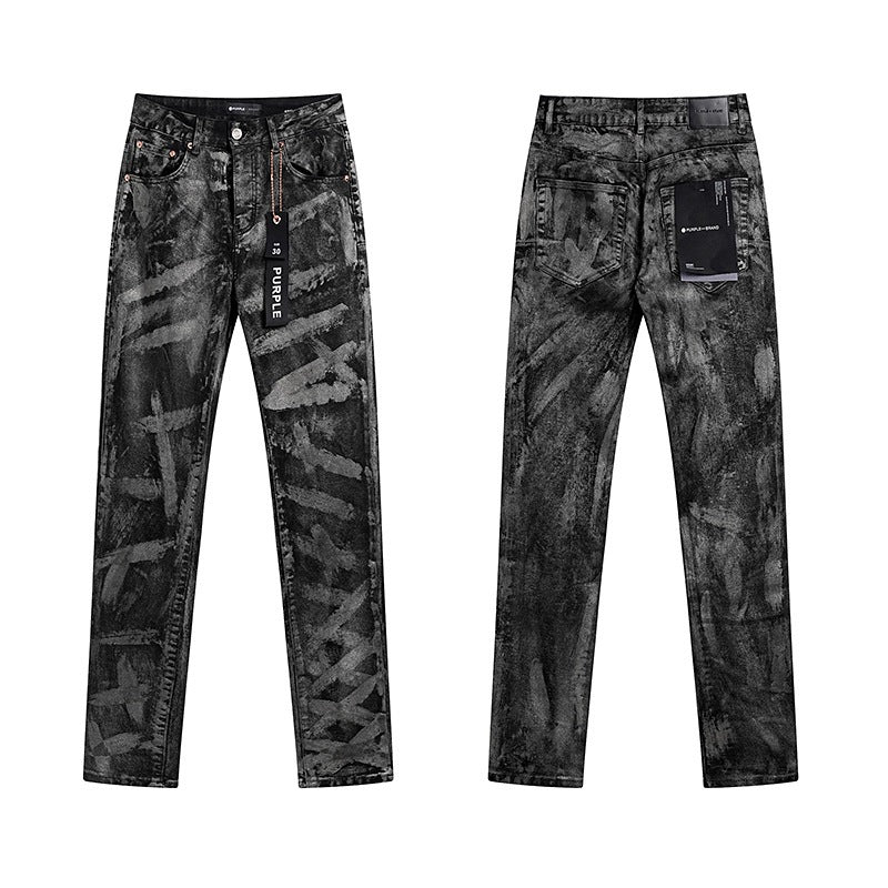 Ksubi Purple AM Paint Splatter Distressed Slim-Fit Denim Jeans – Vintage Streetwear for Men & Women