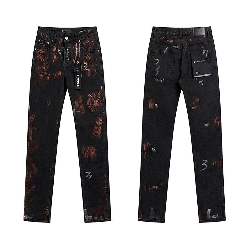 Ksubi Purple AM Paint Splatter Distressed Slim-Fit Denim Jeans – Vintage Streetwear for Men & Women