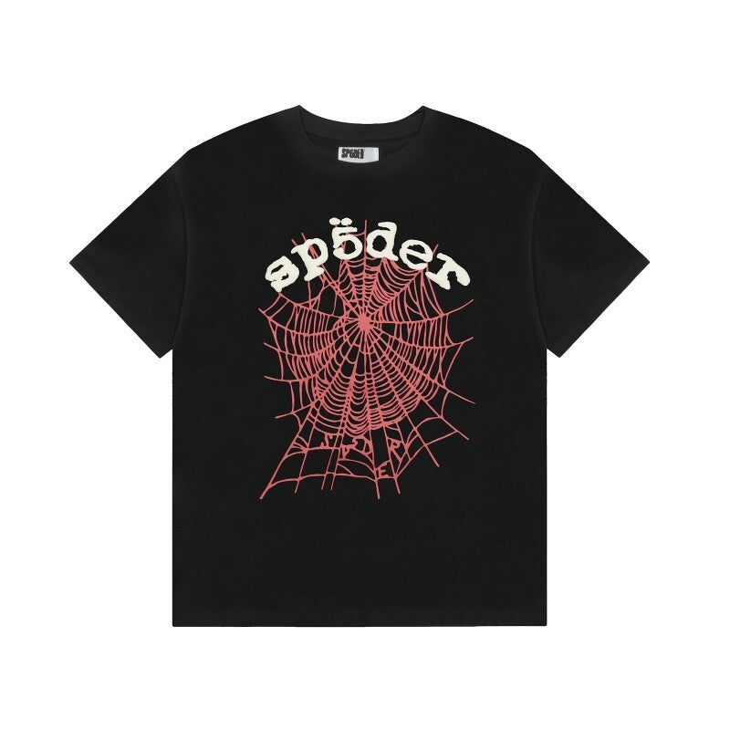 Men's Sp5der Web Graphic Oversized T-Shirt, Y2K Streetwear Cotton Short Sleeve Tee