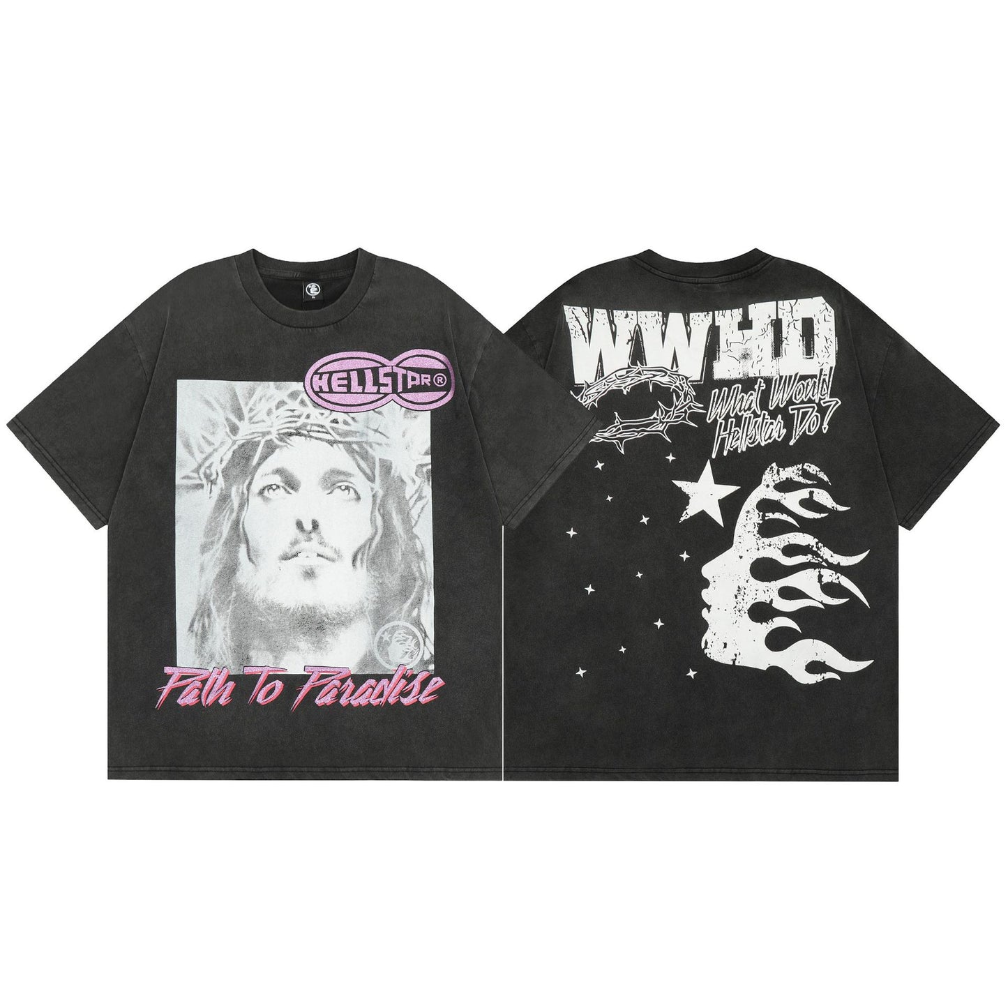 Factory Wholesale Hell t shirt star with NFC top quality Street Wear Oversized Vintage Printed T Shirt