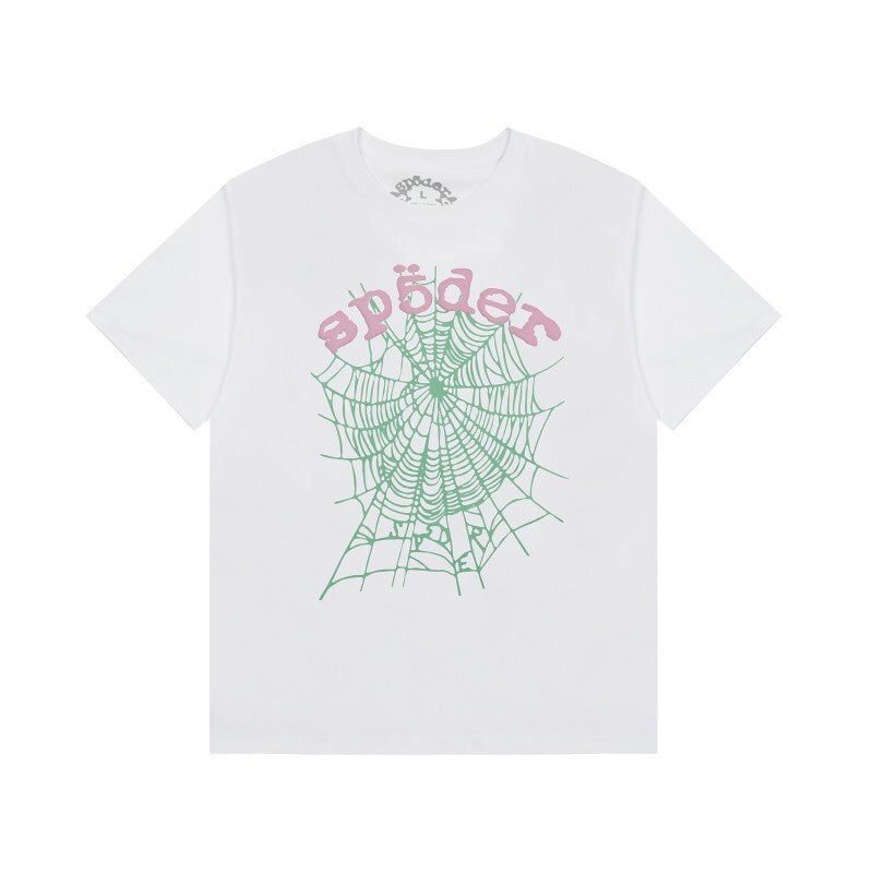 Men's Sp5der Web Graphic Oversized T-Shirt, Y2K Streetwear Cotton Short Sleeve Tee