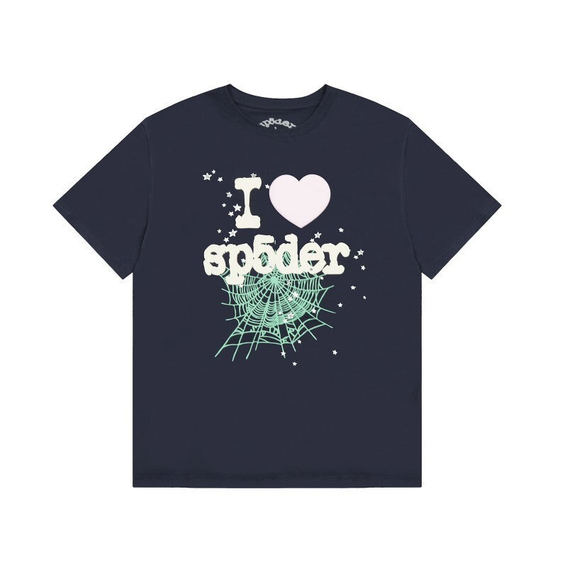 Men's Sp5der Web Graphic Oversized T-Shirt, Y2K Streetwear Cotton Short Sleeve Tee