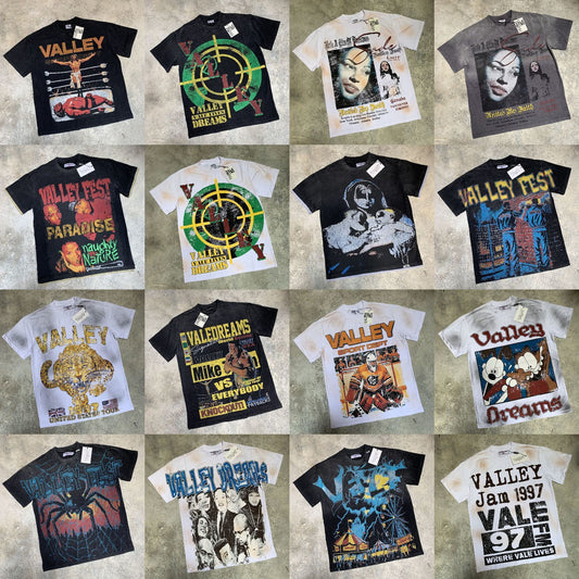 Valley Dream Style Retro Graphic Oversized T-Shirt, Men's Y2K Streetwear Casual Short Sleeve