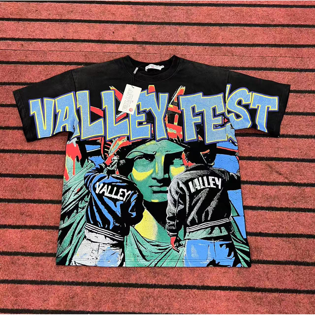 Valley Dream Style Retro Graphic Oversized T-Shirt, Men's Y2K Streetwear Casual Short Sleeve