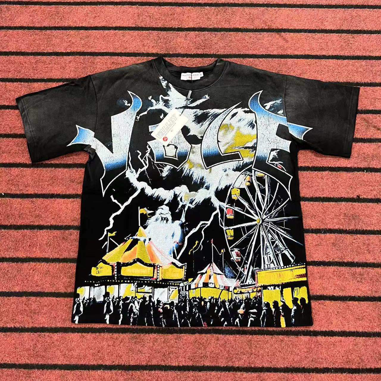 Valley Dream Style Retro Graphic Oversized T-Shirt, Men's Y2K Streetwear Casual Short Sleeve